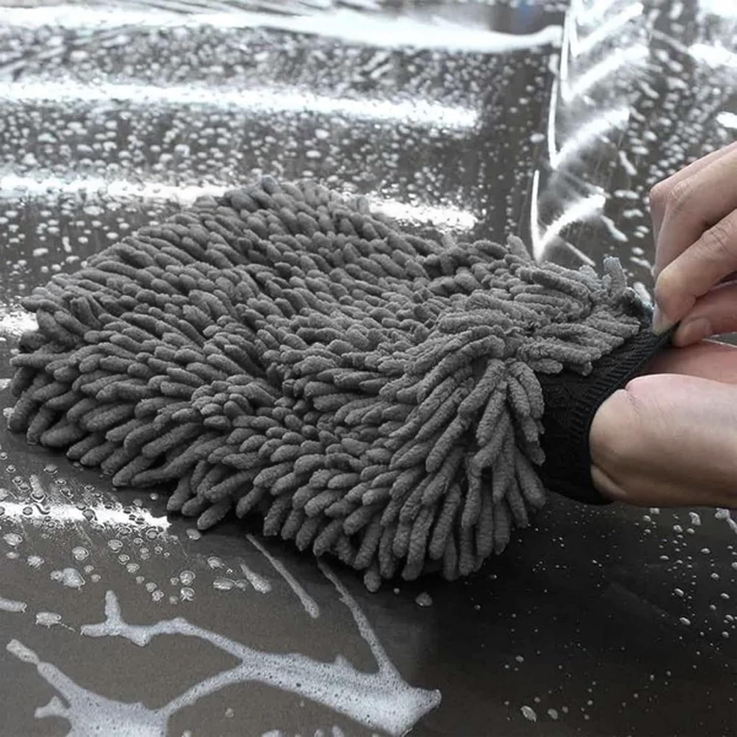 WASH&WHIPS Chenille Premium Scratch-Free Microfiber Lint-Free Blue Wash Mitt 8