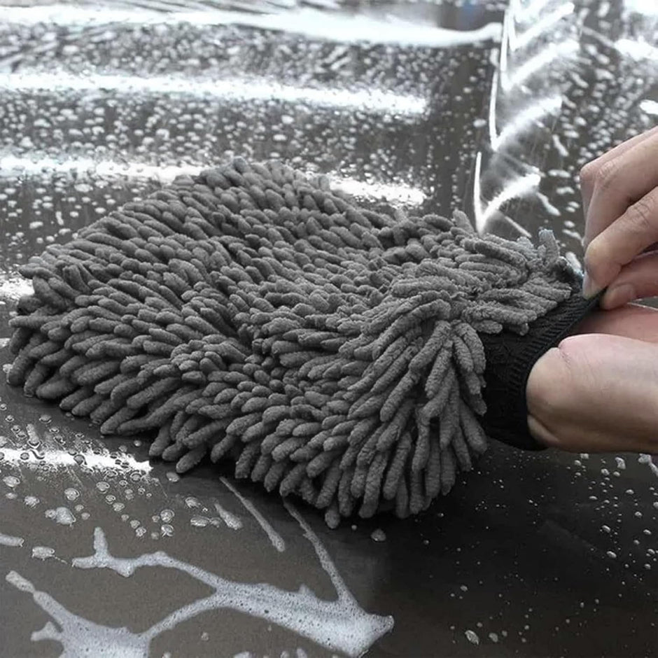 WASH&WHIPS Chenille Premium Scratch-Free Microfiber Lint-Free Blue Wash Mitt 8