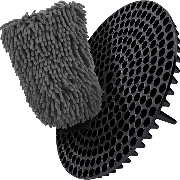 WASH&WHIPS Chenille Premium Scratch-Free Microfiber Lint-Free Blue Wash Mitt 8" x 10"in & Black Pitstop Particle Interceptor